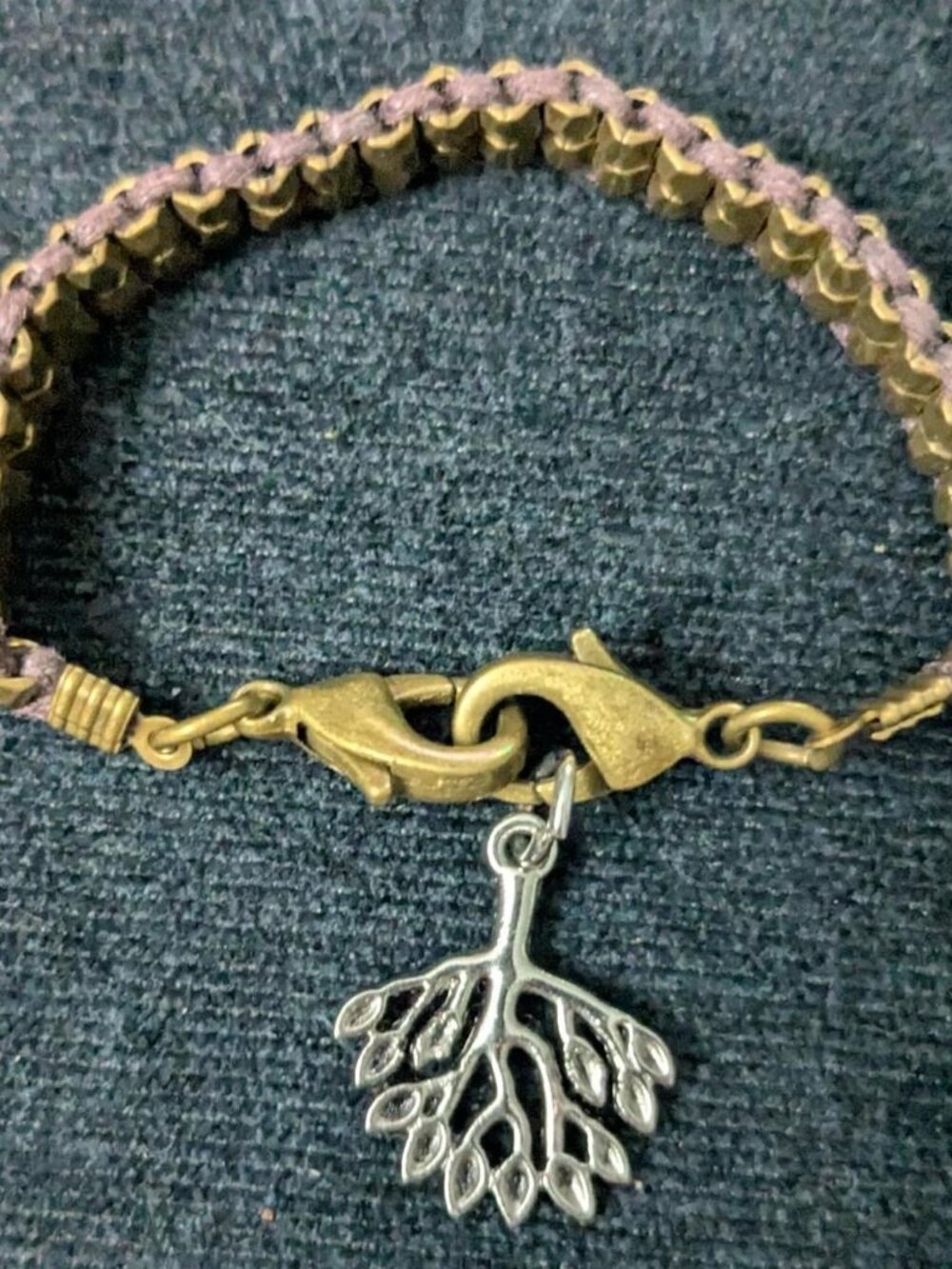 Toddler Size Brass Bracelet w/ Silver Tree Charm